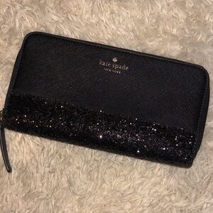 Kate Spade Greta Court Black Glitter Wallet
